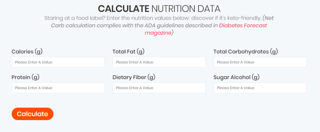 Ketofoodist.com food label calculator